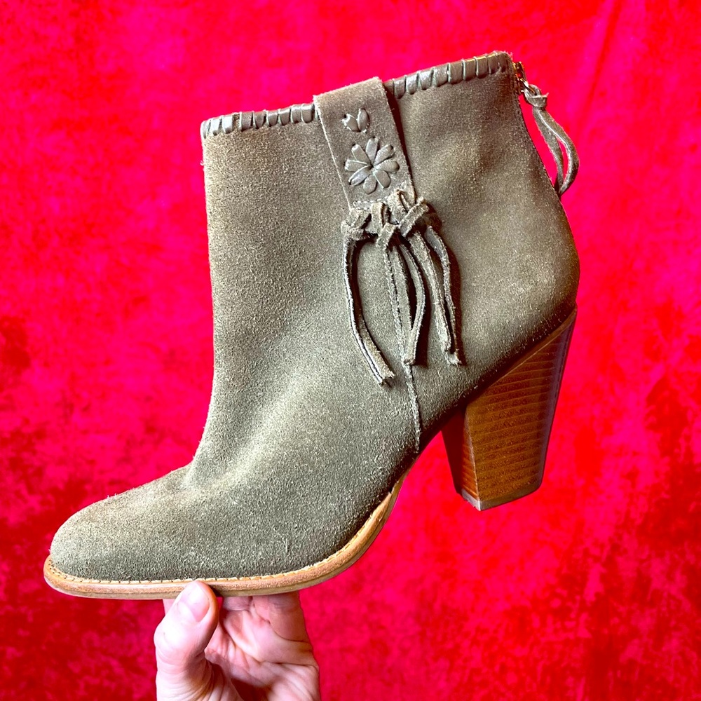 Jack Rogers olive green suede leather bootie 8.5